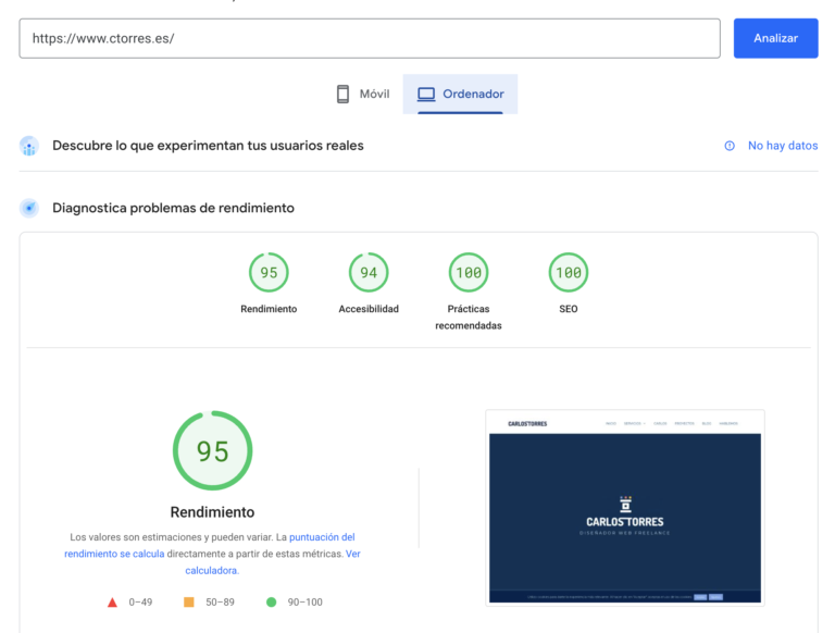 visualización de velocidad y como mejorar la velocidad de una página web